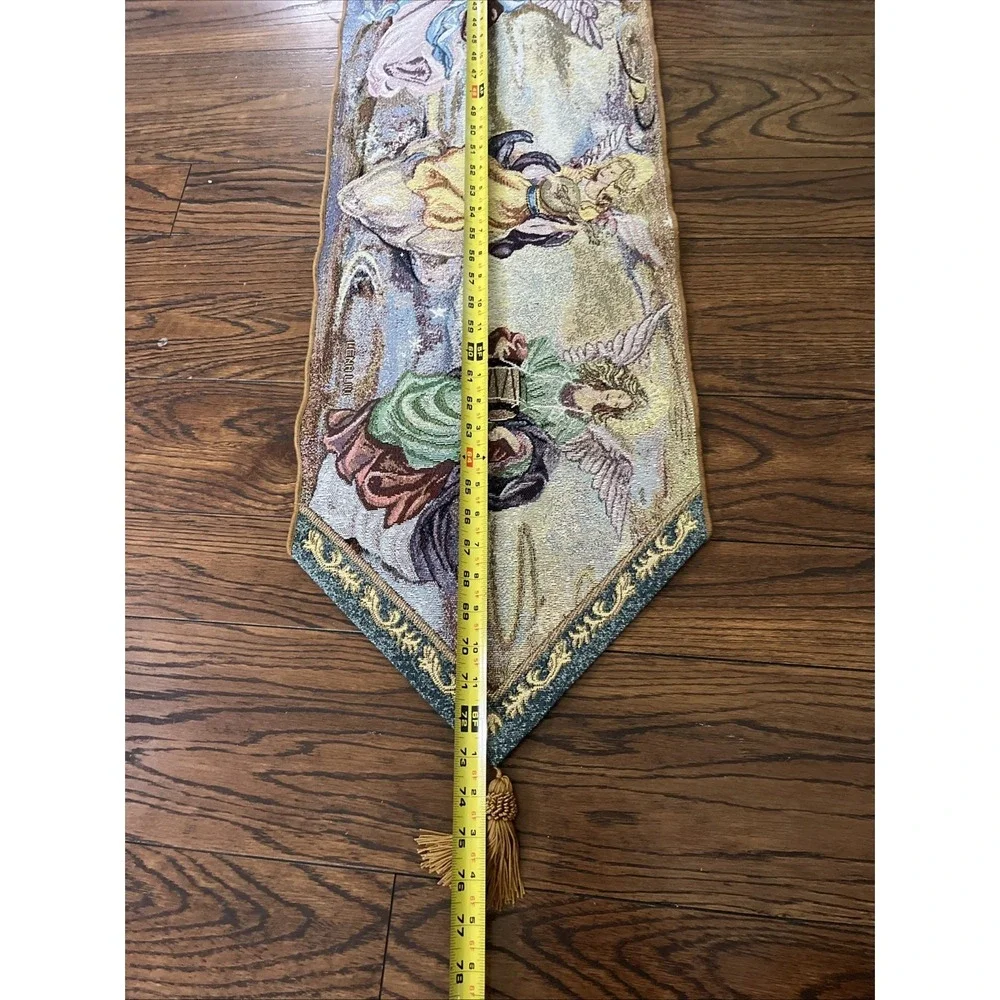 VTG Lena Liu ANGELs Playing Music Tapestry Table Runner w/ Tassels 72